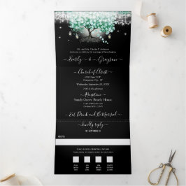 Elegant Mint Green Heart Leaf Wedding Drieluik Uitnodiging