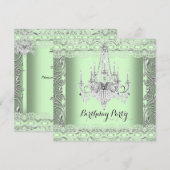 Elegant Mint Green Lace Chandelier Birthday Party Kaart (Voorkant / Achterkant)