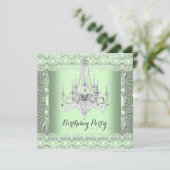 Elegant Mint Green Lace Chandelier Birthday Party Kaart (Staand voorkant)
