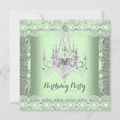 Elegant Mint Green Lace Chandelier Birthday Party Kaart (Voorkant)