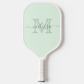 Elegant Mint Green Minimale Naam en Monogram Pickleball Paddle (Achterkant)