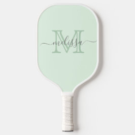 Elegant Mint Green Minimale Naam en Monogram Pickleball Paddle