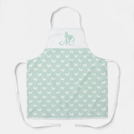 Elegant Mint Green Monogram Vlinderpatroon Schort