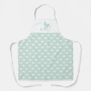 Elegant Mint Green Monogram Vlinderpatroon Schort