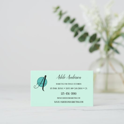Elegant Mint Green Playful Design Visitekaartje (Staand voorkant)