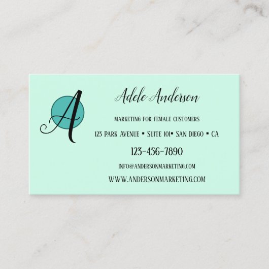 Elegant Mint Green Playful Design Visitekaartje (Voorkant)