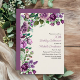 Elegant Mint Green Purple Floral 30th Birthday Kaart