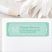 Elegant mint Green Quatrefoil Monogram met naam Etiket (Insitu)