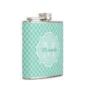 Elegant mint Green Quatrefoil Monogram met naam Heupfles (Rechts)