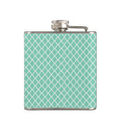 Elegant mint Green Quatrefoil Monogram met naam Heupfles (Achterkant)