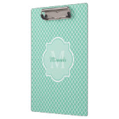 Elegant mint Green Quatrefoil Monogram met naam Klembord (Links)