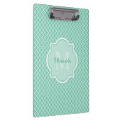 Elegant mint Green Quatrefoil Monogram met naam Klembord (Rechts)