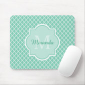 Elegant mint Green Quatrefoil Monogram met naam Muismat (Met muis)