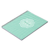 Elegant mint Green Quatrefoil Monogram met naam Notitieboek (Linkerzijde)