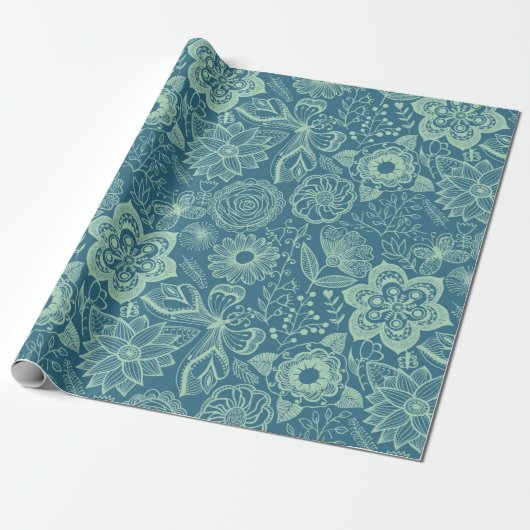 Elegant Mint-Green Tones Floral Lace Cadeaupapier (Uitgerold)