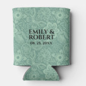 Elegant Mint-Green Tones Retro Floral Lace Blikjeskoeler (Achterkant)