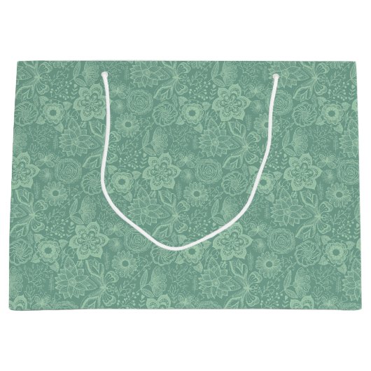 Elegant Mint-Green Tones Retro Floral Lace Groot Cadeauzakje (Voorkant)