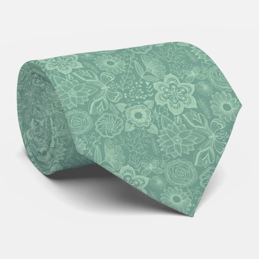 Elegant Mint-Green Tones Retro Floral Lace Stropdas (Opgerold)