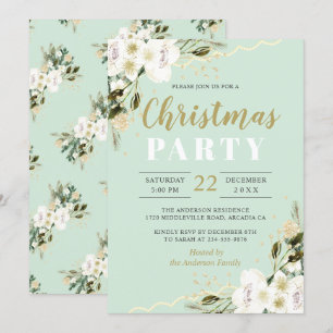 Elegant Mint Green Waterverf Floral Kerstmis Kaart