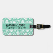 Elegant Mint-Green & White Floral Damaskers Bagagelabel (Voorkant horizontaal)