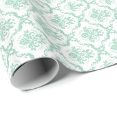 Elegant Mint-Green & White Floral Damaskers Cadeaupapier (Rol Hoek)
