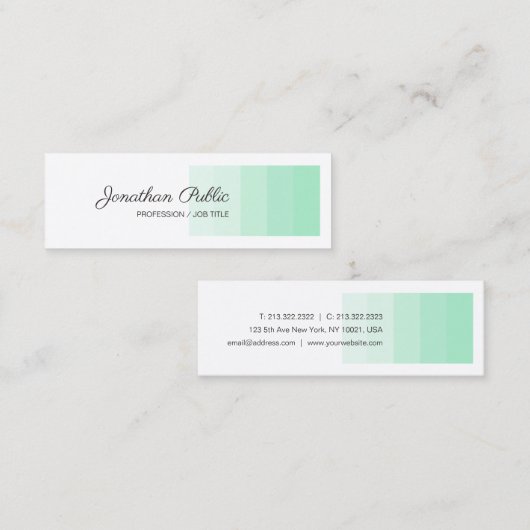 Elegant Mint Green White Handwriting Script Modern Mini Visitekaartje (Voorkant / Achterkant)