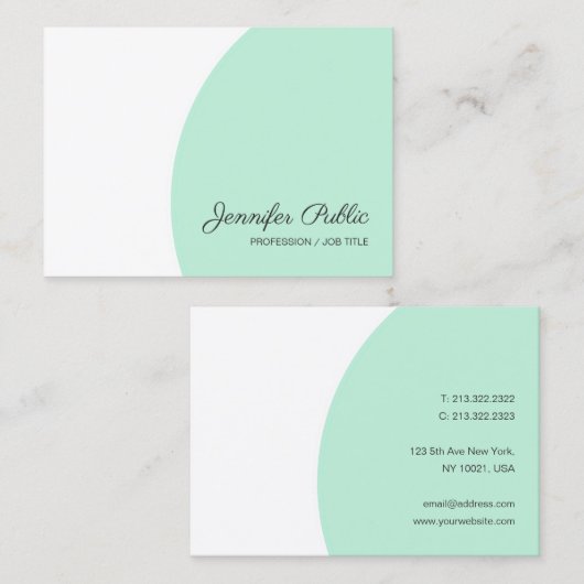 Elegant Mint Green White Modern Handschrift Script Visitekaartje (Voorkant / Achterkant)