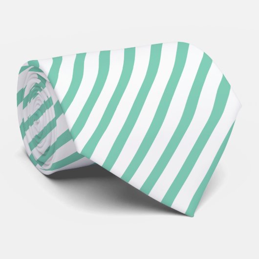Elegant Mint-Green & White Stripes Pattern Stropdas (Opgerold)