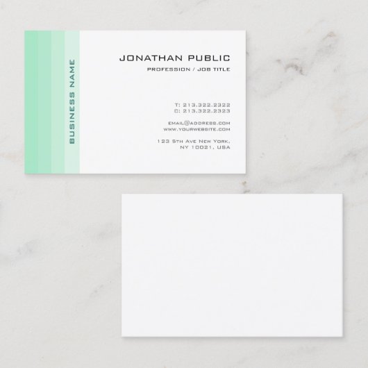 Elegant Mint Green White Trendy Modern Simple Visitekaartje (Voorkant / Achterkant)