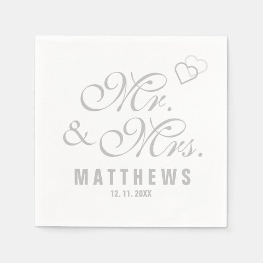Elegant Mint Grey Mr. en Mrs Wedding Monogram Napk Servet (Voorkant)