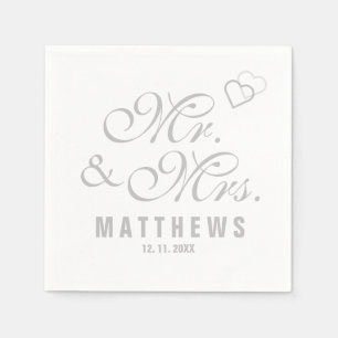 Elegant Mint Grey Mr. en Mrs Wedding Monogram Napk Servet