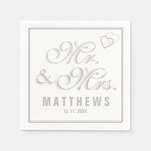Elegant Mint grijy Mr. en Mrs Wedding Monogram Servet (Voorkant)