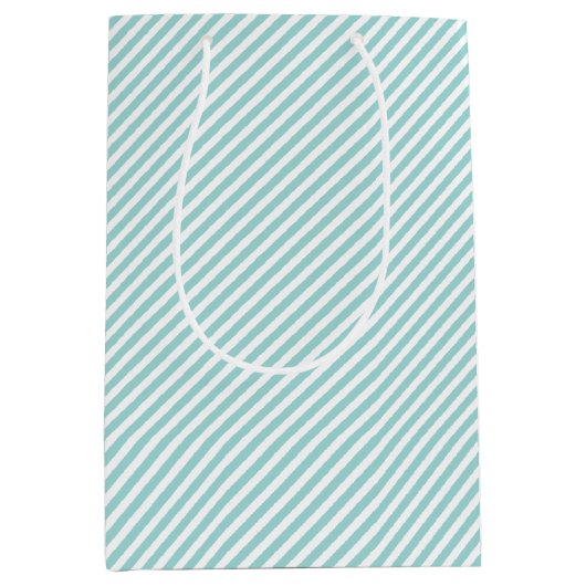 Elegant Mint Groen Licht Aqua Blauwgroen Streeppat Medium Cadeauzakje (Voorkant)