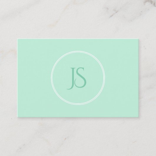 Elegant Mint Groen Modern Monogram Eenvoudig Visitekaartje (Voorkant)