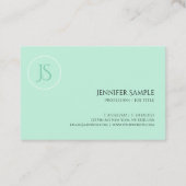 Elegant Mint Groen Modern Monogram Eenvoudig Visitekaartje (Achterkant)