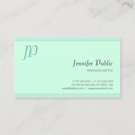 Elegant Mint Groen Monogram Sjabloon Modern Script Visitekaartje (Achterkant)