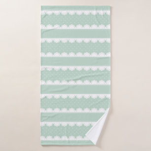 Elegant Mint Groen Wit Lace Gestreept Patroon Badhanddoek