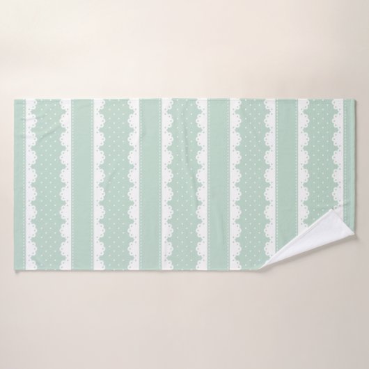 Elegant Mint Groen Wit Lace Gestreept Patroon Badhanddoek (Badhanddoek)