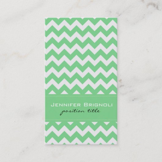 Elegant Mint-Groen & Wit Retro Chevron Patroon Visitekaartje (Voorkant)