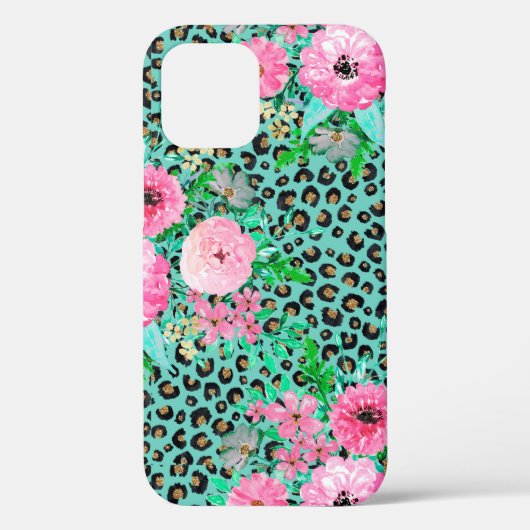Elegant Mint Leopard Print en Floral Design Case-Mate iPhone Case (Achterkant)