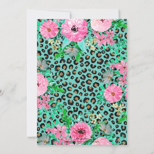 Elegant Mint Leopard Print en Floral Design Kaart (Achterkant)