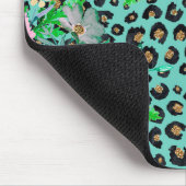 Elegant Mint Leopard Print en Floral Design Muismat (Hoek)