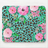 Elegant Mint Leopard Print en Floral Design Muismat (Voorkant)