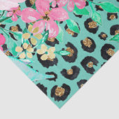 Elegant Mint Leopard Print en Floral Design Tissuepapier (Detail)