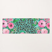 Elegant Mint Leopard Print en Floral Design Yogamat (Achterkant (horizontaal))