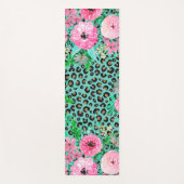 Elegant Mint Leopard Print en Floral Design Yogamat (Voorkant)