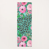 Elegant Mint Leopard Print en Floral Design Yogamat (Achterkant)