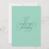 Elegant mint monogram initials romantic wedding kaart (Achterkant)