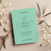 Elegant mint monogram initials romantic wedding kaart