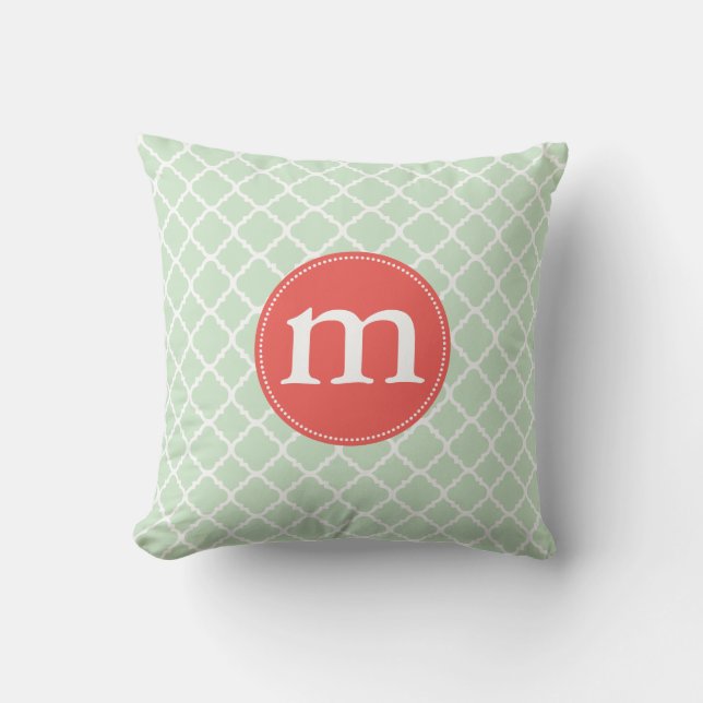 Elegant Mint Moroccan Quatrefoil gepersonaliseerd Kussen (Voorkant)